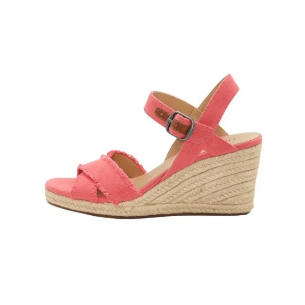 Lucky Brand Margaline Canvas Wedge Espadrilles Frayed Coral 9.5M New MSRP $79
